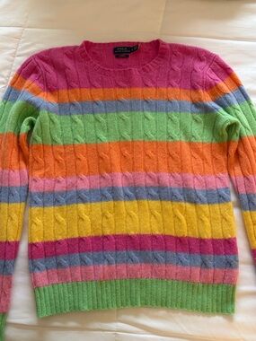 POLO Ralph Lauren Sherbet Stripe Cable Knit Cashmere Sweater